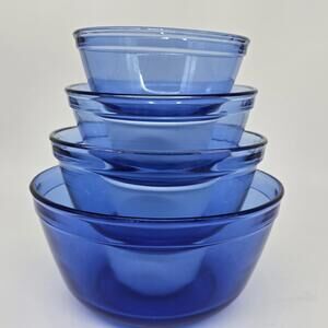Anchor Hocking Ovenware Cobalt 4-Mixing Bowls Made In USA 1970's 1-1.5-2.5-4-Qt